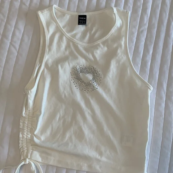 Shein white rhinestone crop top - Picture 1 of 7